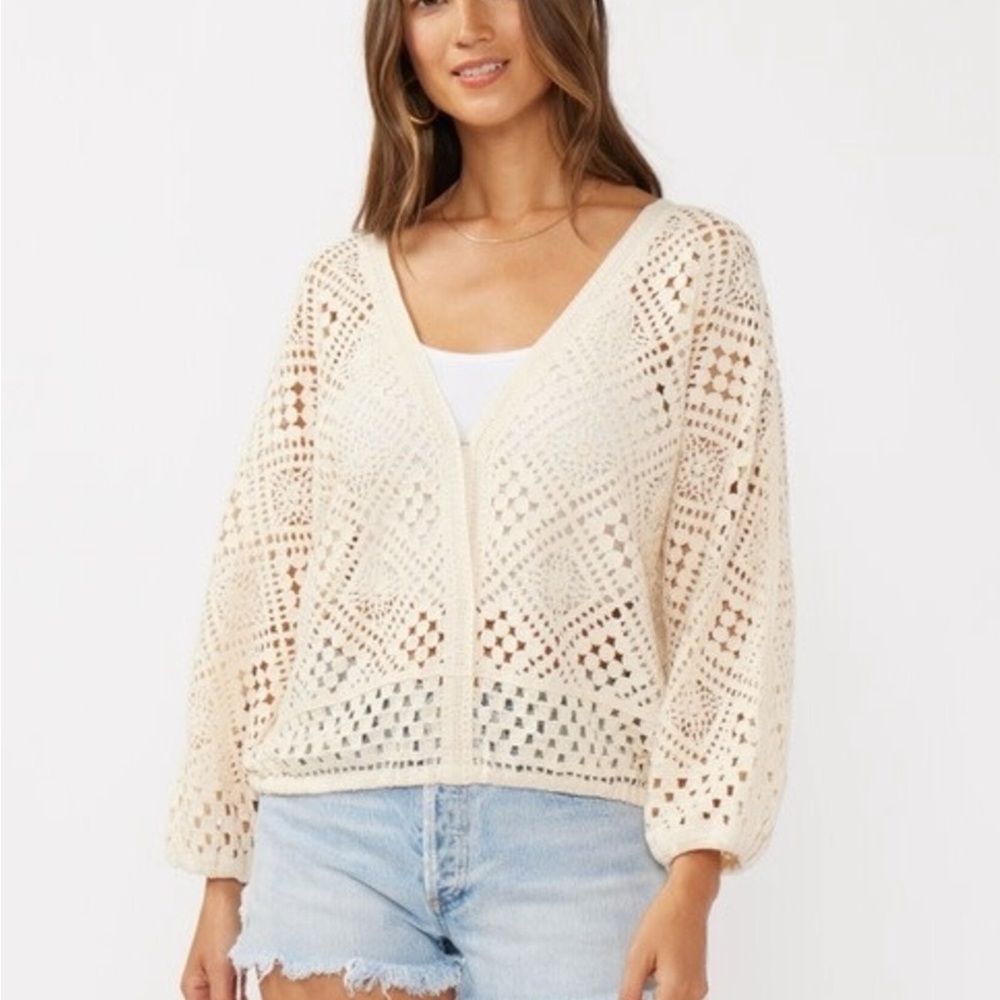 Lovestitch Cream Crochet Cardigan with Geometric Patterns NWT small medium large